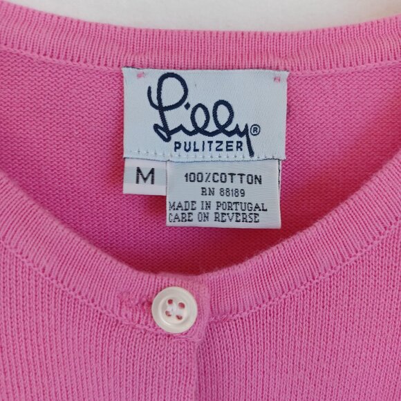 Lilly Pulitzer Cardigan Pink Button Front Classic Embroidered Palm Tree Size Med - Picture 4 of 10